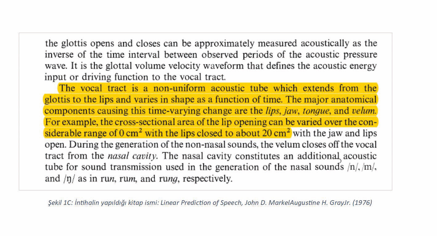 Tezlerde, atıfta bulunmadan kullanılan alıntılar da yer alıyor. İşte onlardan birisi. İntihalin yapıldığı kitap ismi: Linear Prediction of Speech, John D. Markel Augustine H. Gray Jr. (1976)