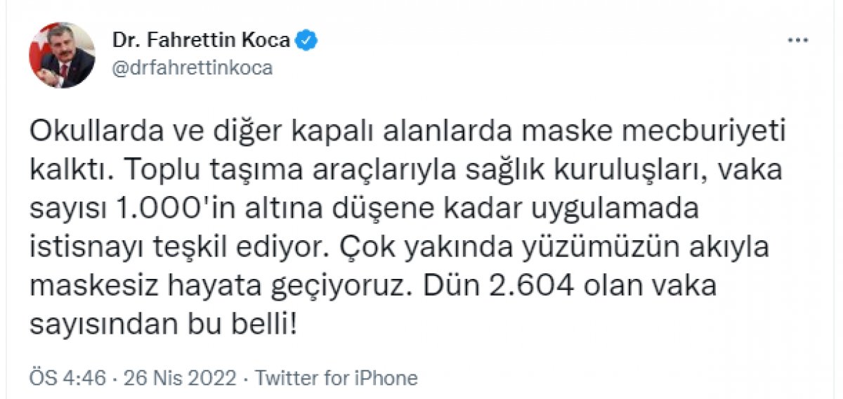 Fahrettin Koca: Okullarda maske mecburiyeti kalktı #1