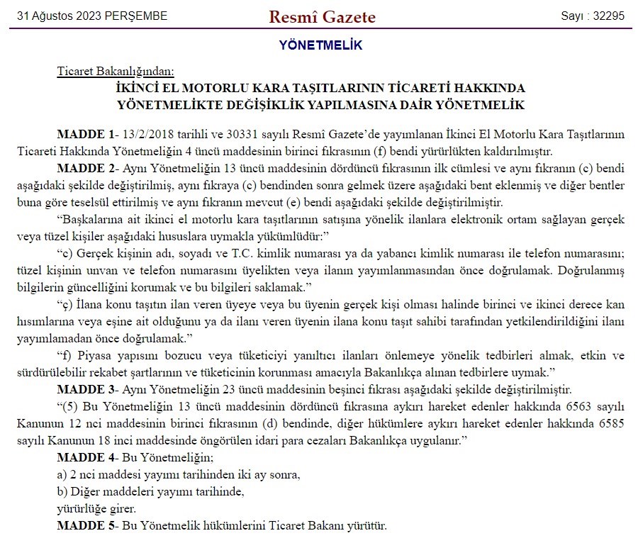 İkinci el araç ve gayrimenkul satışına ilişkin yeni düzenleme - 1