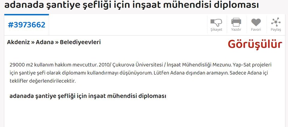 Sahibinden kiralık mühendis diploması! - 1