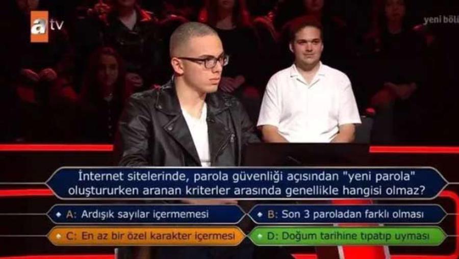 YKS Türkiye 13.'sü, Kim Milyoner Olmak İster’de 'parola' sorusunu geçemedi