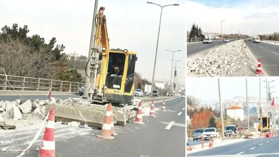 Ankara'da tek işçiyle yol inşaatı