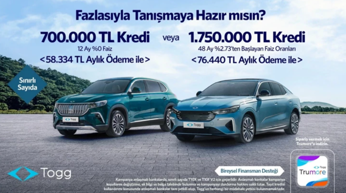 Togg’dan T10X ve T10F için 700 bin TL’ye kadar sıfır faizli kredi kampanyası - Resim : 1