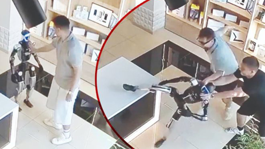 Öfkelenen robot müşteriye tekme ve yumruk attı
